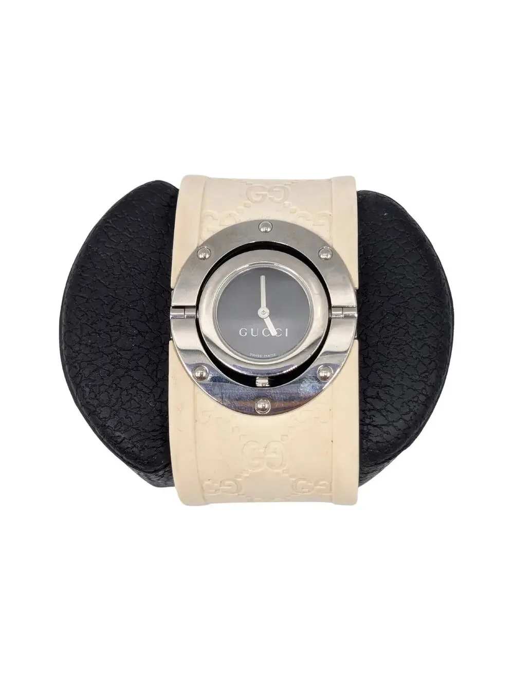 Gucci Cream Monogram GG Rubber Stainless Steel Twirl Watch